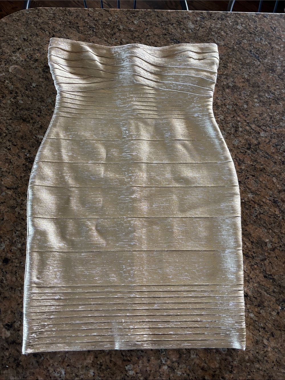 Hervé Léger H016G783 Champagne Metallic Strapless Bandage Mini Dress L